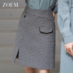 毛呢开叉半身裙女2021秋冬新款复古格纹 Y213X2406,女装半身裙,佐慕