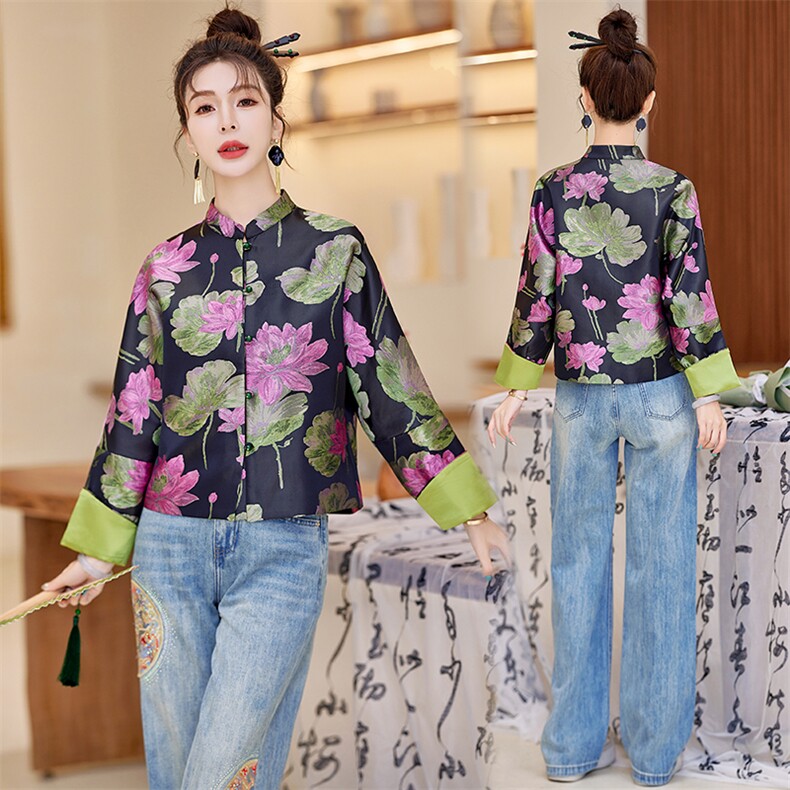 提花西装外套女短款2025春季新款立领新中式风流行上衣,女装短外套,水衣源