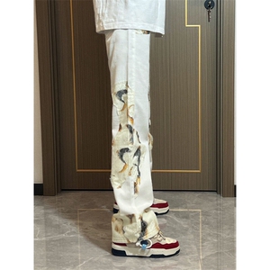 【有货】B07CC-特P50 火焰蕾丝牛仔裤男美式高街vibe微喇裤子图片