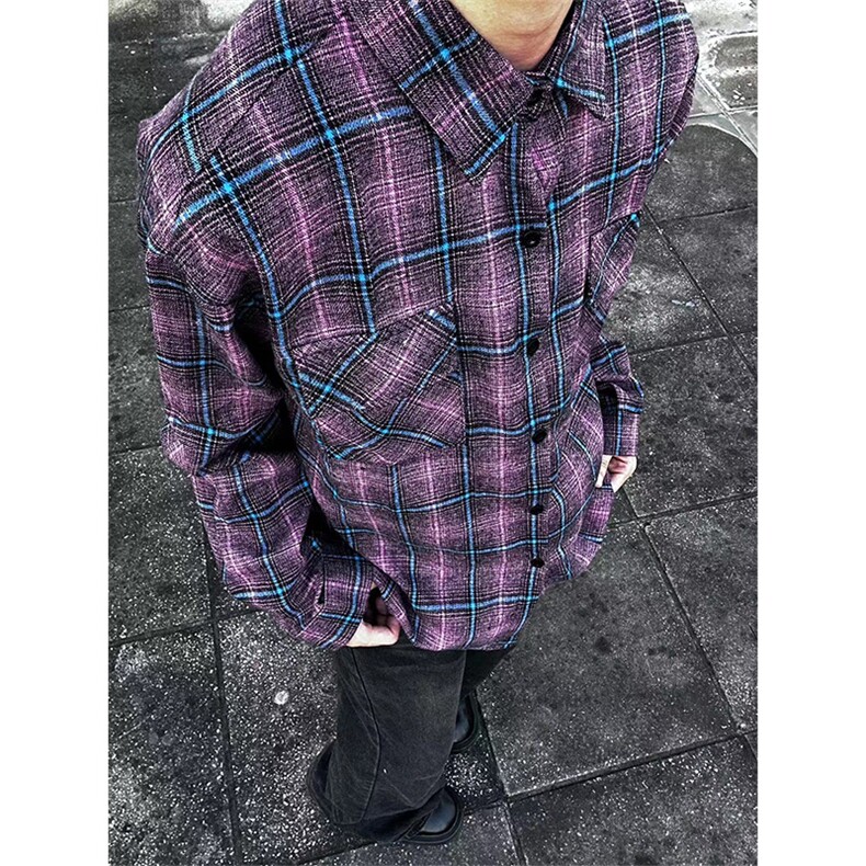 自拍图有货~早秋美式复古格纹衬衫男宽松休闲长袖外套CS011-P48，男装衬衫，星座218-5