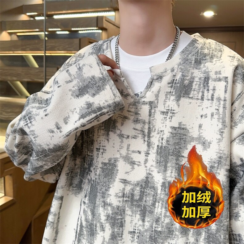 2025数据款V领长袖水墨画T恤*CK74*P25加绒30，男装T恤，星座511-1