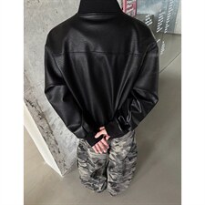 抖音得物高品质美式高街复古老钱风PU皮夹克外套男女短款机车皮衣，男装夹克，电商A486