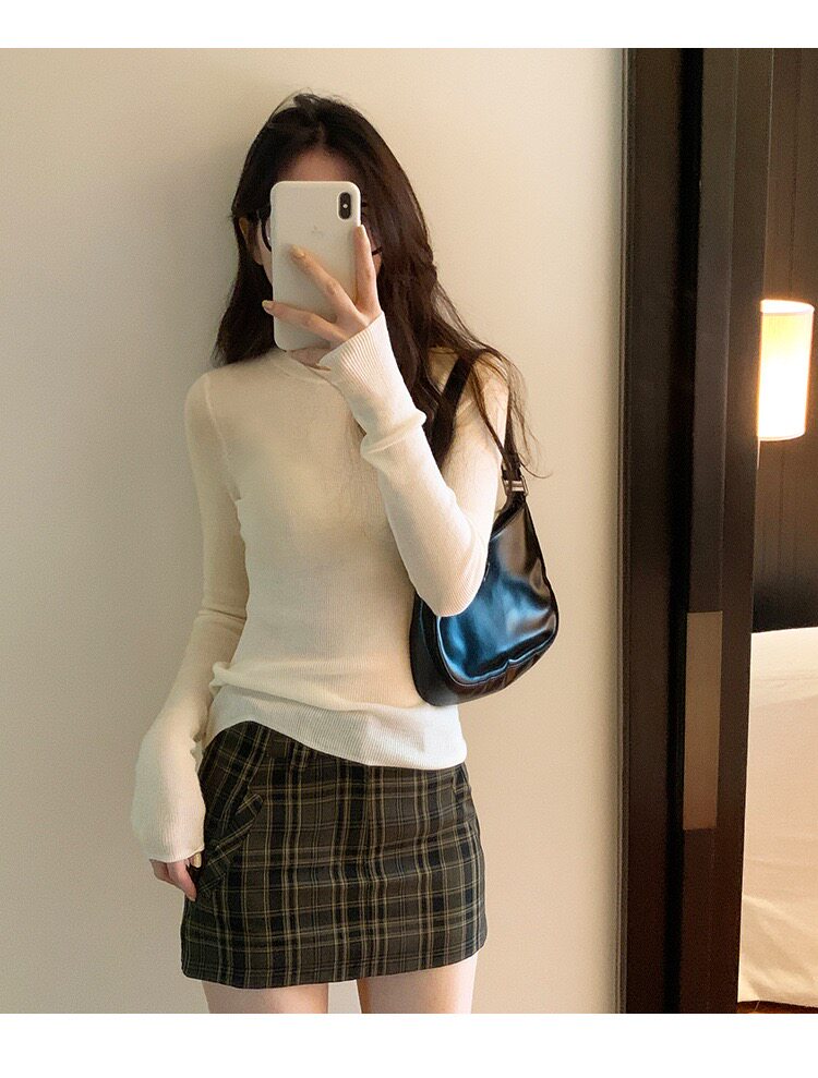 时尚百搭显瘦羊毛圆领打底衫高级感修身长袖针织衫,女装羊毛衫,圣旺供货
