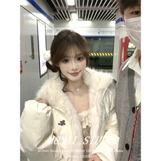 1506A/G78870/P92新款温柔甜纯风米白色毛毛拼接棉服，男装棉衣，星座1506A