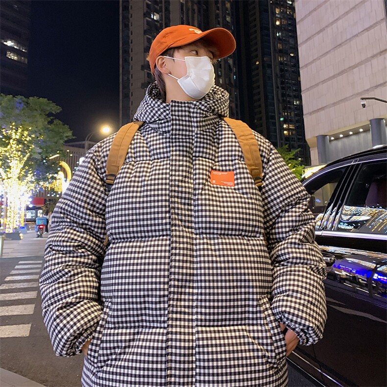 港风2025冬装格子棉衣男棉服连帽面包服棉袄外套3332-P100-控148图片