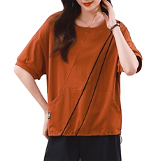 现货2023夏季新款小众设计圆领百搭上衣，女装T恤，深水步