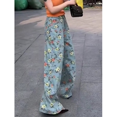 复古港风花朵印花阔腿牛仔裤女夏季百搭碎花拖地裤长裤NA1996，男装牛仔裤，星座1116A（原606A-3）