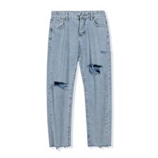夏季港风浅色破洞牛仔裤男宽松潮流百搭九分裤子港风9228P28，男装牛仔裤，星座410-6（原星座1304-1）