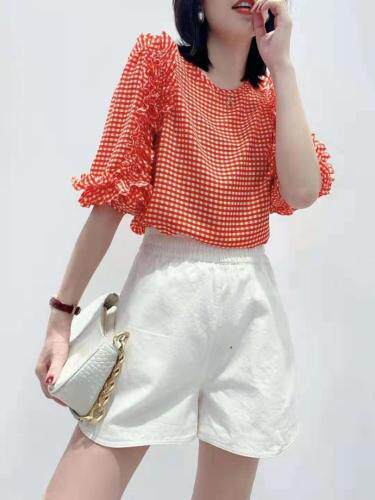 现货夏季新款雪纺格子，女装，诺贝儿