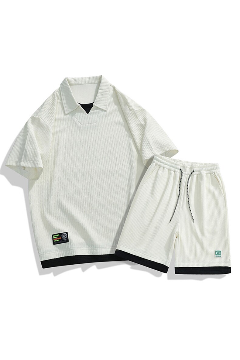 套装夏季潮牌痞帅宽松拼接短袖衬衫短裤休闲两件套A436-T09-P65,男装衬衫,电商A436