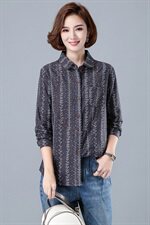 2025年秋季新款简约时尚短款印花休闲淑女文艺衬衣,女装衬衫,风姿绰