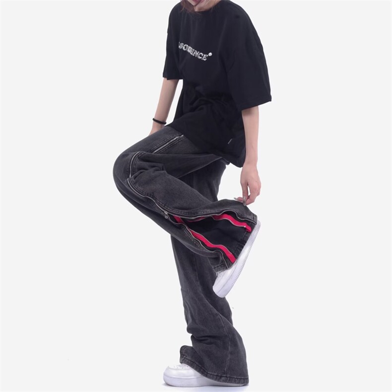 欧美高街双拉链拼接牛仔裤男hiphop炸街复古A71P70,男装牛仔裤,星座1116-2