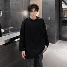 抖音得物高品质26春装设计感长袖打底衫纯色拉链肩圆领卫衣W123，男装T恤，电商A486