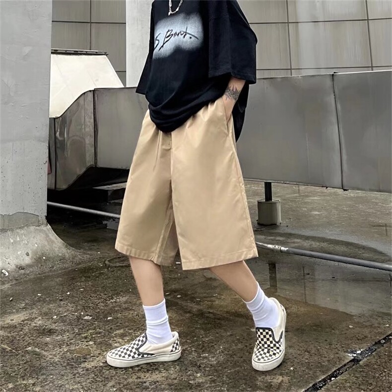 港风宽松百搭纯色五分裤男韩版潮流休闲短裤D6001P20图片