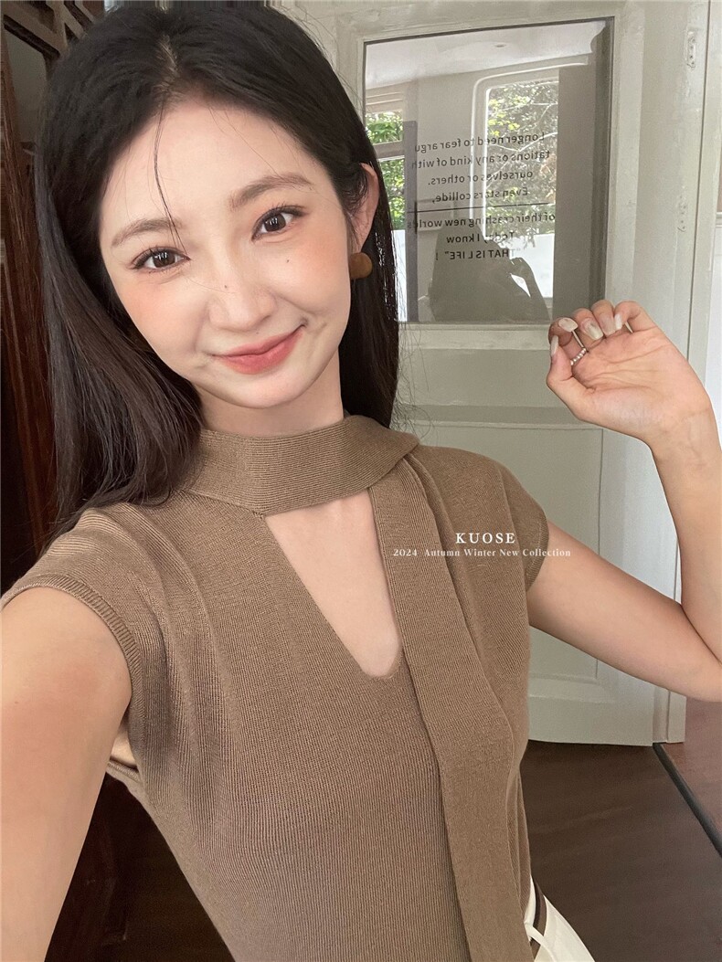 早秋上衣新款高级感飘带领小飞袖羊毛针织衫,针织衫/毛衣,东正羊绒