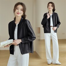 2026年春季棒球领休闲水洗皮短款外套，女装皮衣，文熹诺