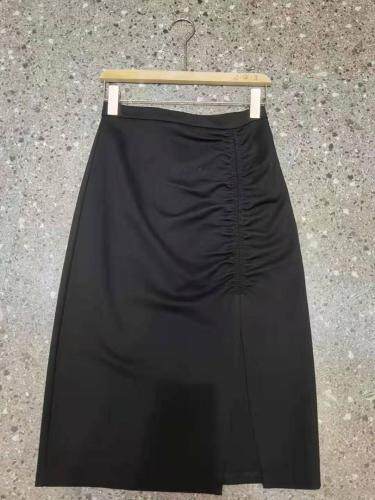 2021年秋季新品长款高腰Ａ字黑色显瘦一步开叉包臀裙，其它，L·H·X