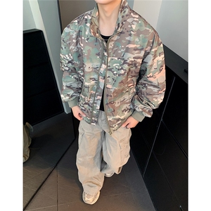 美式教练夹克立领休闲潮流痞帅付春秋季工装迷彩飞行夹克图片