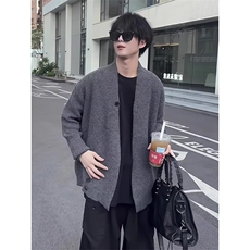 灰色道袍开衫毛衣牌慵懒风情侣外套宽松针织衫MY2369特P55，男装针织衫/毛衣，星座908-1