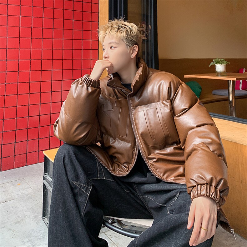 冬季立领pu皮羽绒棉服男外套M2881钢印P85直播,男装棉衣,星座1904A