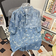 牛仔衬衫男女花朵帅气百搭宽松高街痞2025夏季ins外套CY1156-P49，男装衬衫，星座412-2