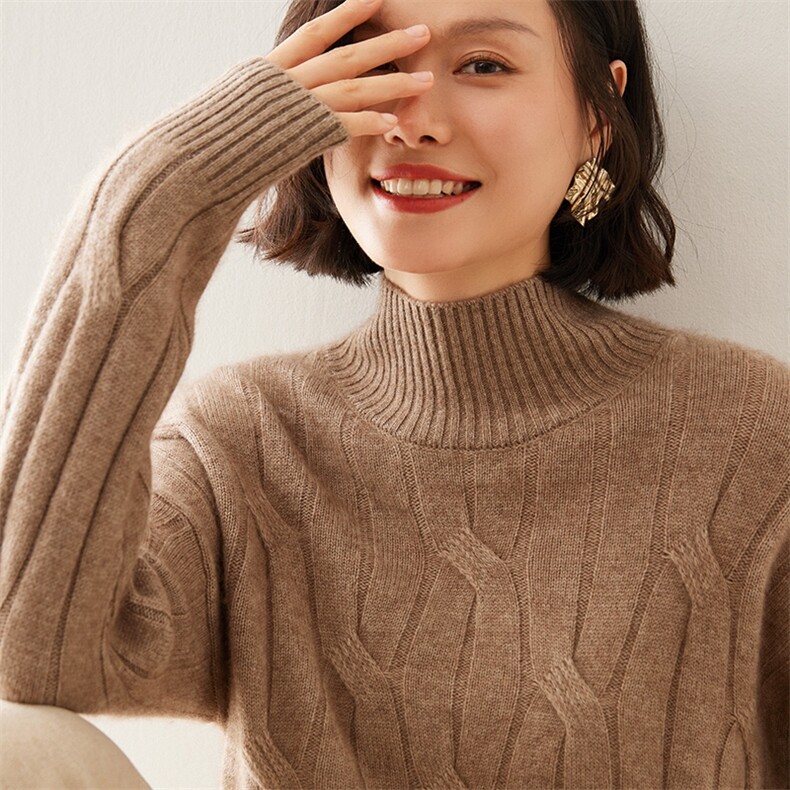 2024秋季新款女士高领长袖35%羊绒衫短款套头衫休闲百搭,女装羊绒衫,澳煜绒