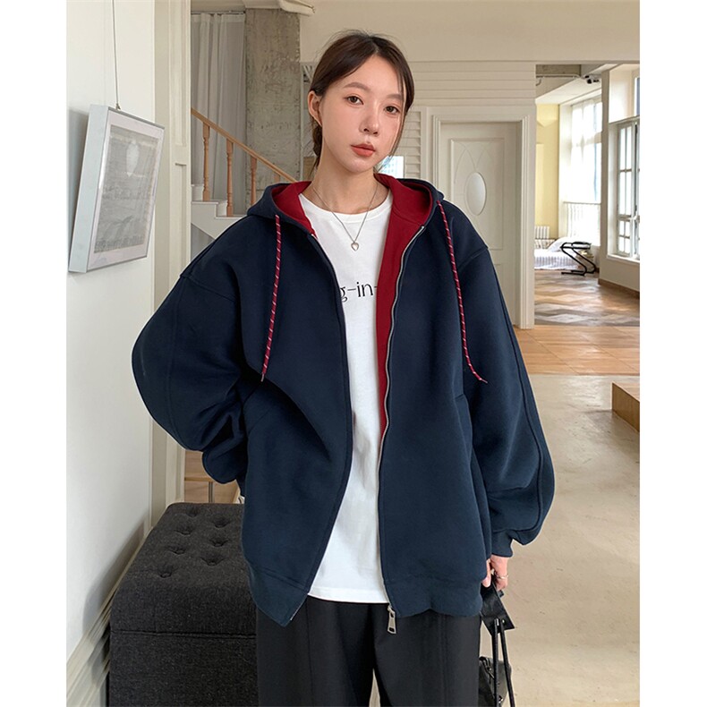 抖音得物二开美式高街重磅结构双层撞色连帽卫衣开衫外套W116,男装卫衣,电商A486