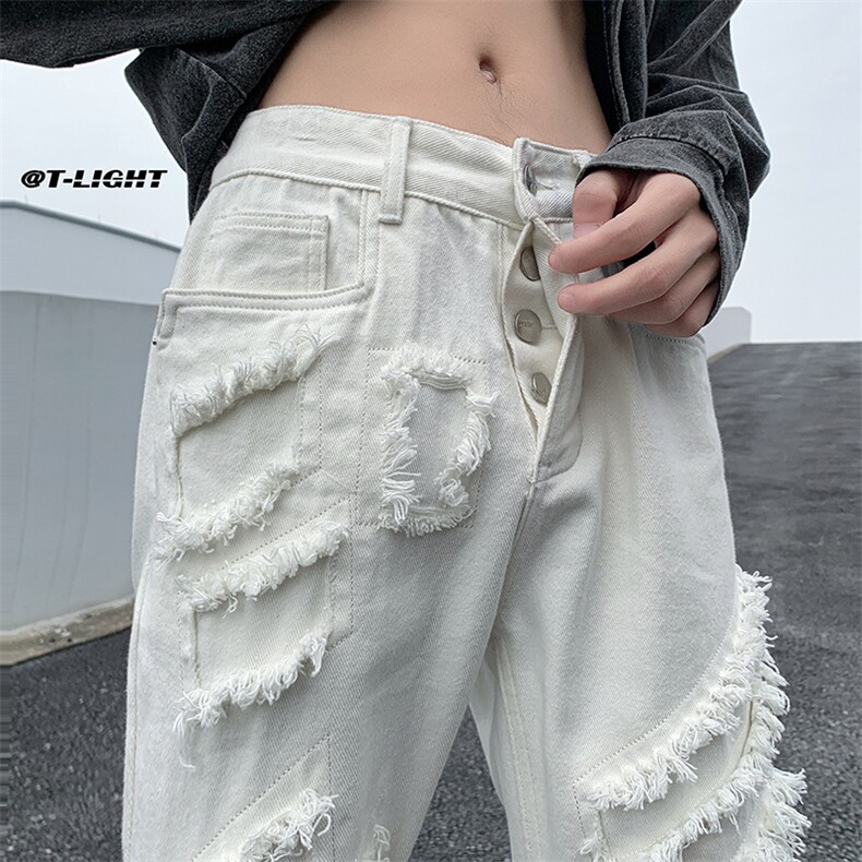 B221 美式ins高街暗黑小众情侣个性款休闲牛仔裤 LK23051-P65控88图片