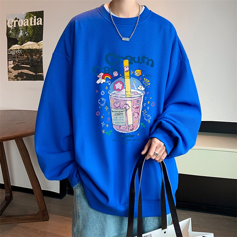 华夫格卫衣圆领卫衣男大码长袖t恤男外套HW76332-P30加绒款-P40,男装卫衣,电商A040