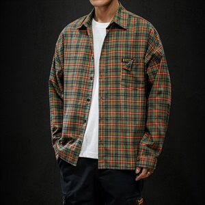 204-CS06-P45 黑强 自制短袖衬衫男短袖ins潮牌休闲宽松格子衬衣,男装衬衫,星座204