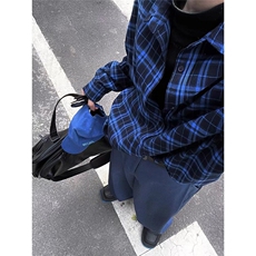 有货。蓝色格子长袖衬衫男女款2026格纹衬衣外套CY1263-P33，男装衬衫，星座412-3