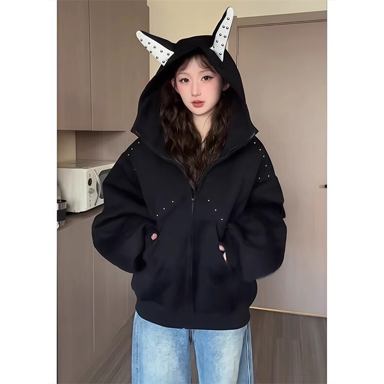 杜宾犬铆钉连帽卫衣设计感小众外套WY6168特P72,女装短外套,星座908-1
