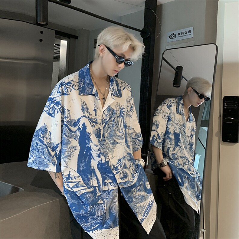 403-CY07-P38控58美式古巴领衬衫男短袖潮牌数码印花宽松半袖，男装衬衫，星座403（原603-1）