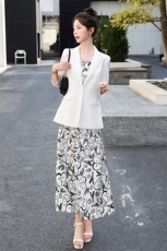 薄款小西装外套法式碎花吊带连衣裙两件套女2024夏装时尚气质套装，女装套装/套裙，卡杰菲