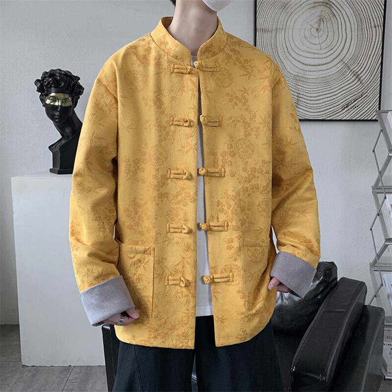 男士外套麂皮绒印花夹克盘扣立领唐装风XZ1512-2507-P85,男装夹克,星座1512