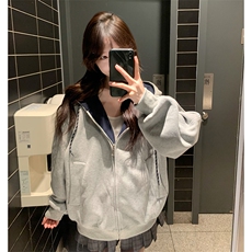 抖音得物二开美式高街重磅结构双层撞色连帽卫衣开衫外套W116，男装卫衣，电商A486