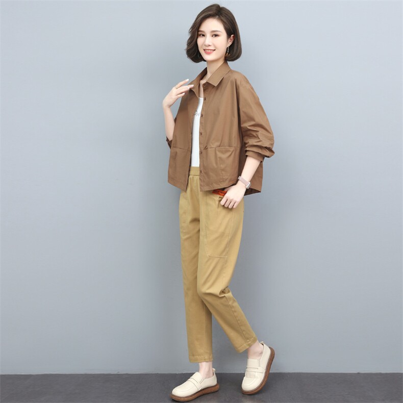 春秋薄款衬衫外套女2023新款时尚宽松显瘦短款小个子纯棉气质上衣,女装套装/套裙,依恋蒂丝