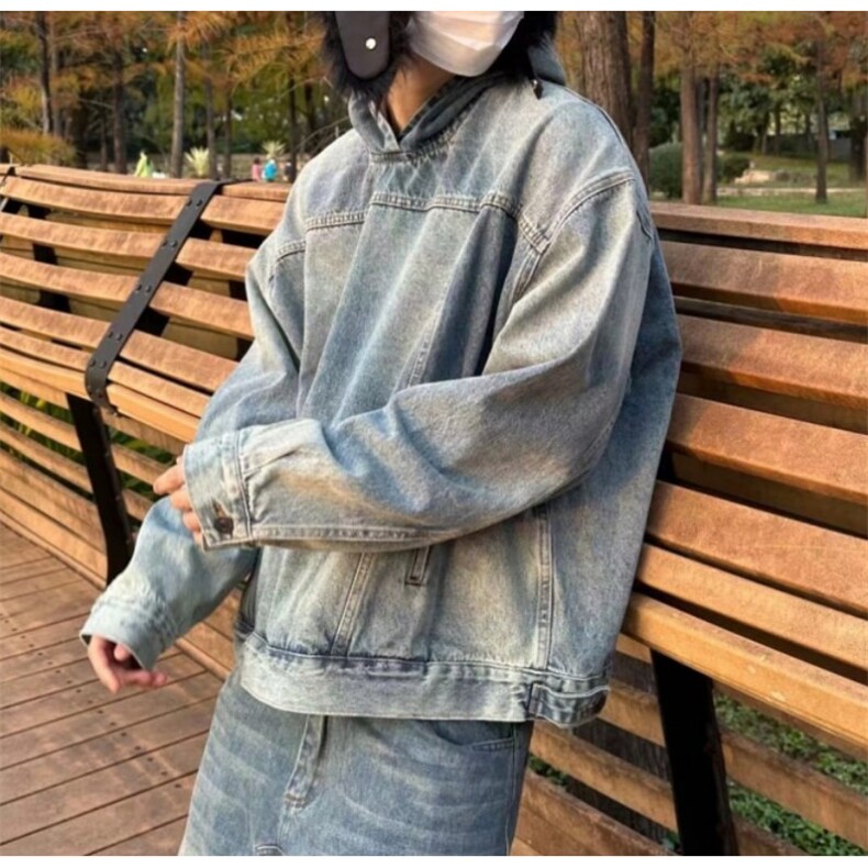 美式水洗复古情侣装牛仔卫衣连帽外套男2026年春秋季宽松显瘦上衣,男装工装外套,星座601-1