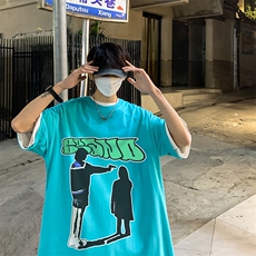 B239-1263-P28人像创意字母印花夏季重磅落肩袖短袖t恤美式，男装T恤，星座514-2(原B239)