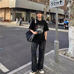 纯棉220g潮痞帅印花宽松短袖T恤男潮牌街头休闲百搭小众上衣图片