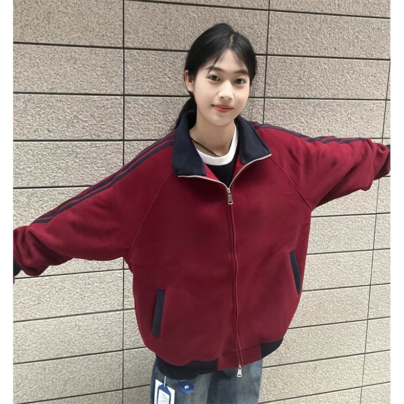 抖音得物高品质美式高街重磅结构设计拼接织带立领卫衣外套CM42,女装短外套,电商A486-1