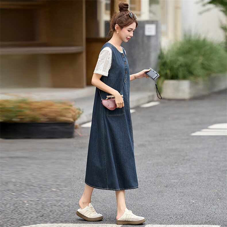 拉夏贝尔时尚休闲套装女2025年夏季新款镂空T恤牛仔连衣裙两件套,商品下架区,韩然一族