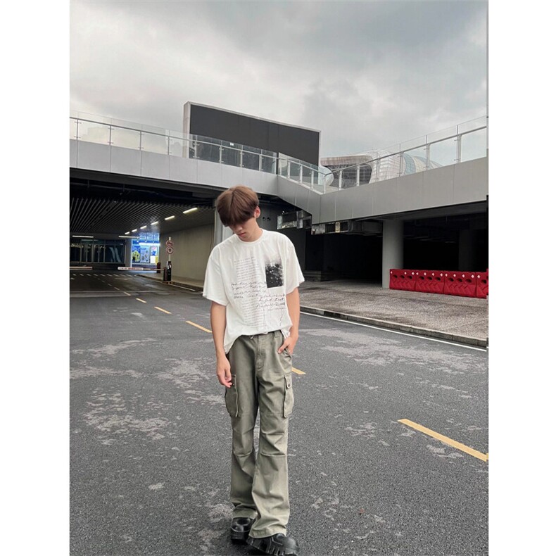网络图美式高街大口袋褶皱微喇工装休闲裤A04-特P55,男装休闲裤,电商B369（原A024）