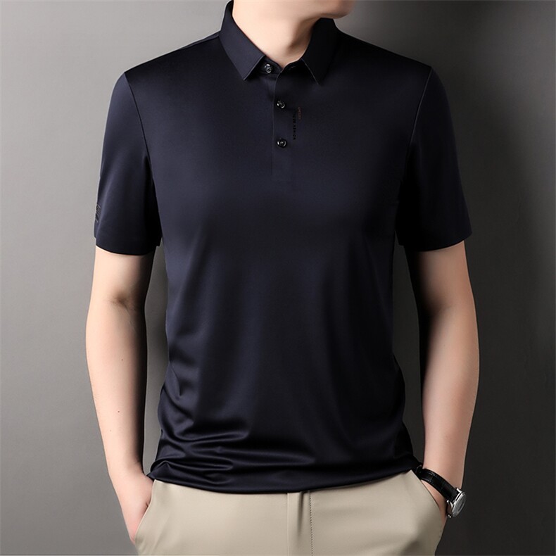 冰丝短袖T恤男夏季凉感时尚纯色宽松休闲薄款Polo衫男半袖潮,男装Polo衫,电商B212（原钱塘6029）