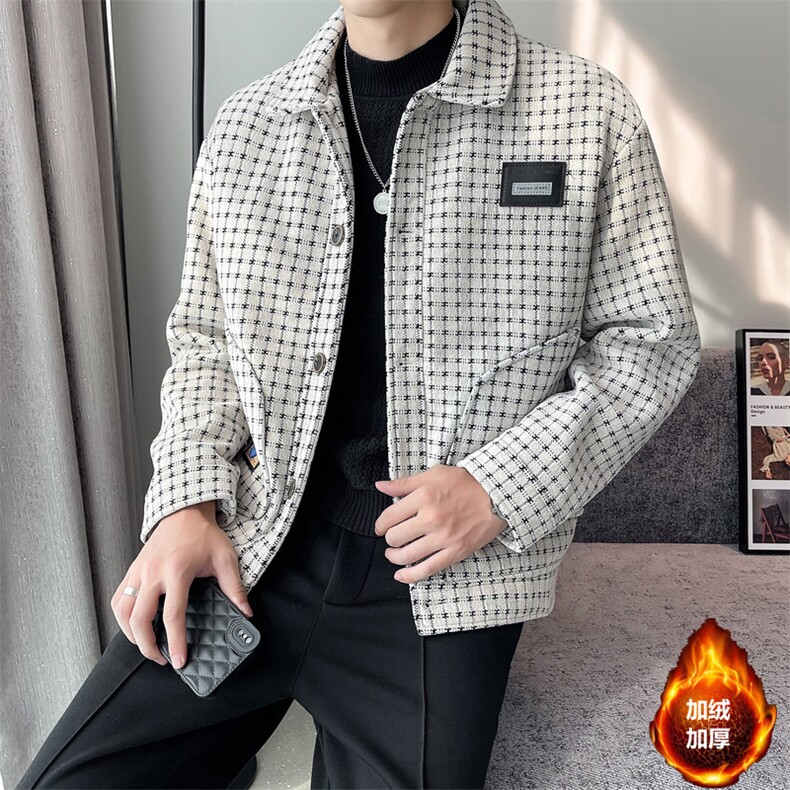 2023秋冬季潮流宽松加棉加厚毛呢大衣夹克外套男N915-p135控185,男装毛呢大衣,电商D303