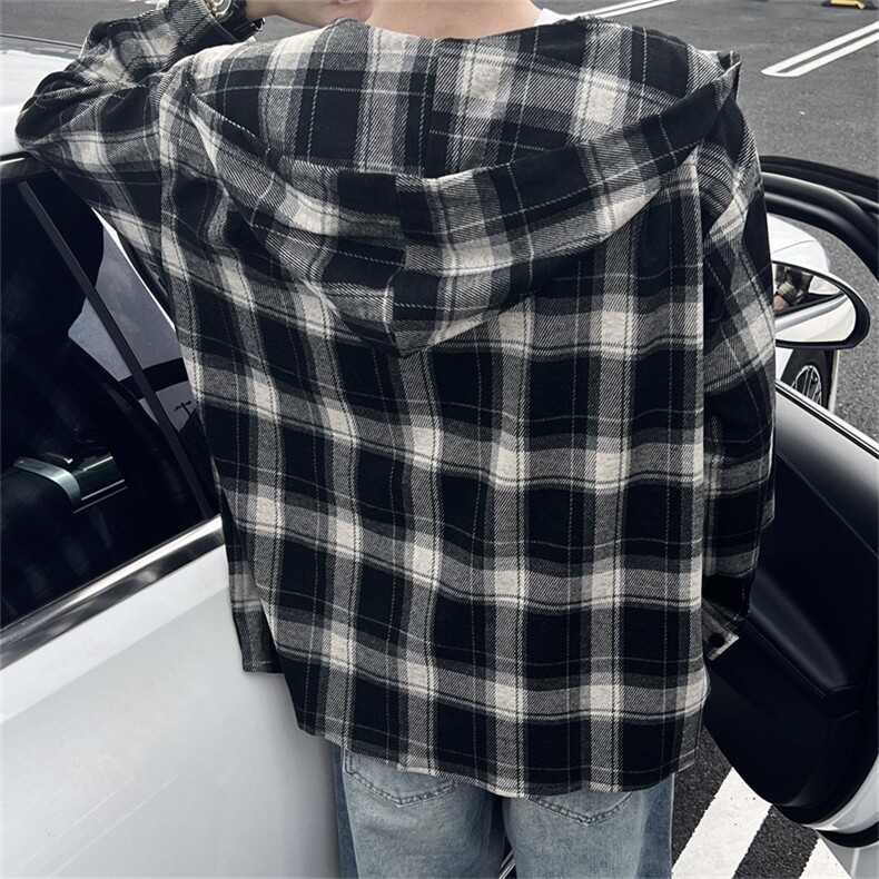 色织复古磨毛格子连帽外套CS02M-3XL特P45,男装衬衫,电商B325