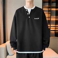 假两件卫衣亨利领t恤男款cleanfit美式复古长袖WY0553-P50，男装T恤，星座308B-2