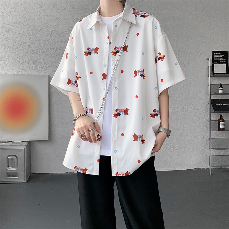 8XL-M腊肠狗花衬衫男短袖夏季冰丝薄款花衬衣寸衫外套DC28003P38,男装T恤,电商B312