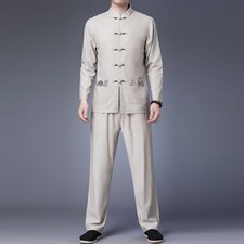 中式休闲外套两件套古风盘扣唐装男套装风春季对襟立领中山装，男装民族服装，电商B212（原钱塘6029）