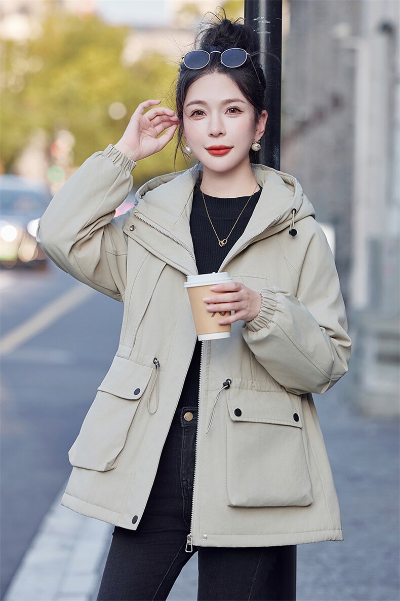 休闲工装风加绒加厚外套女2024冬季新款宽松中长款百搭派克服棉衣,女装棉衣/棉服,以桐